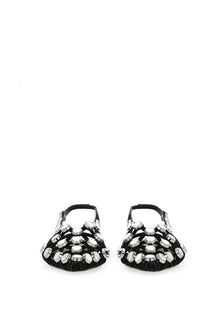 The attico women’s dancer grid black sandals with silver bottle cap pattern on black leather upper