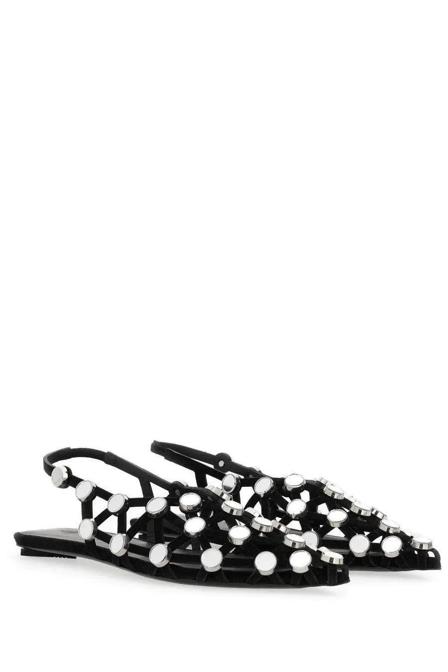 The Attico women’s dancer grid black strappy flats with silver-toned circular stud embellishments