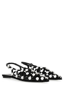 The Attico women’s dancer grid black strappy flats with silver-toned circular stud embellishments