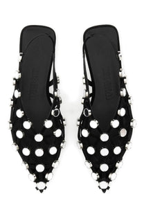 The attico women’s dancer grid black suede mules with silver toned circular studs on straps and toe area