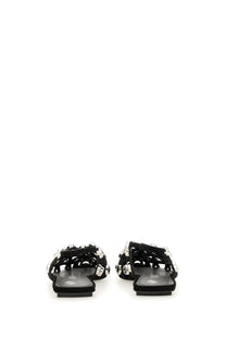 The attico womens dancer grid black suede sandals with silver toned buckle details