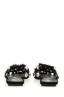 The attico women’s dancer grid black black suede sandals with silver toned metal buckles and decorative hardware