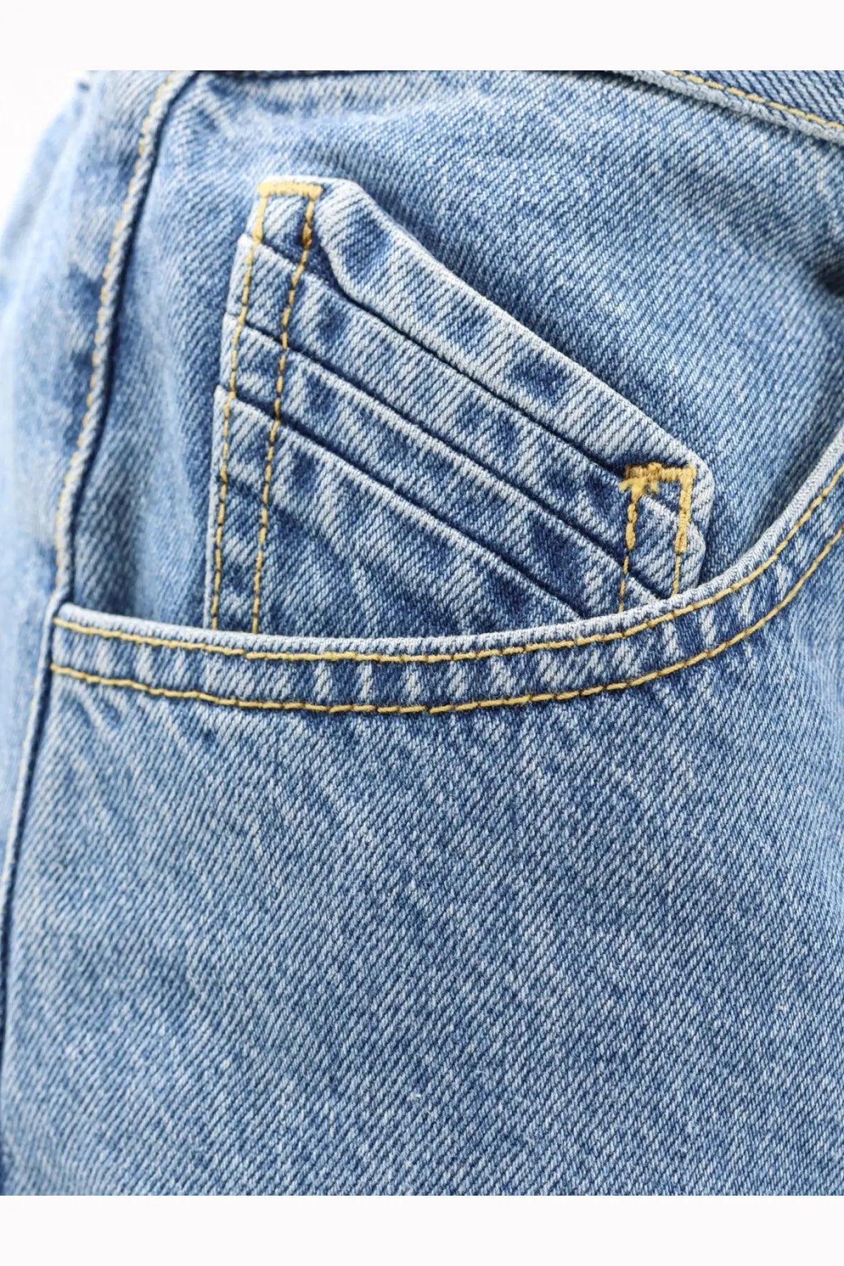 The attico women’s denim skirt blue with light-wash denim back pocket featuring yellow stitching detail