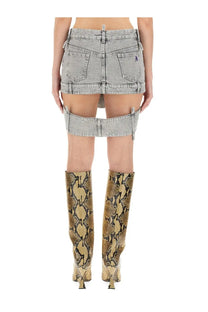 The Attico women’s grey denim mini skirt with a light-wash cut-out design and reinforced straps