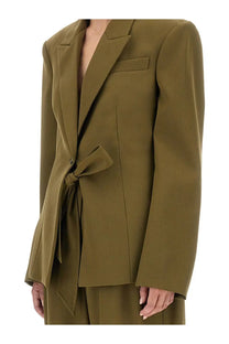The Attico women’s gabardine olive green tailored blazer with a self-tie belt at the waist