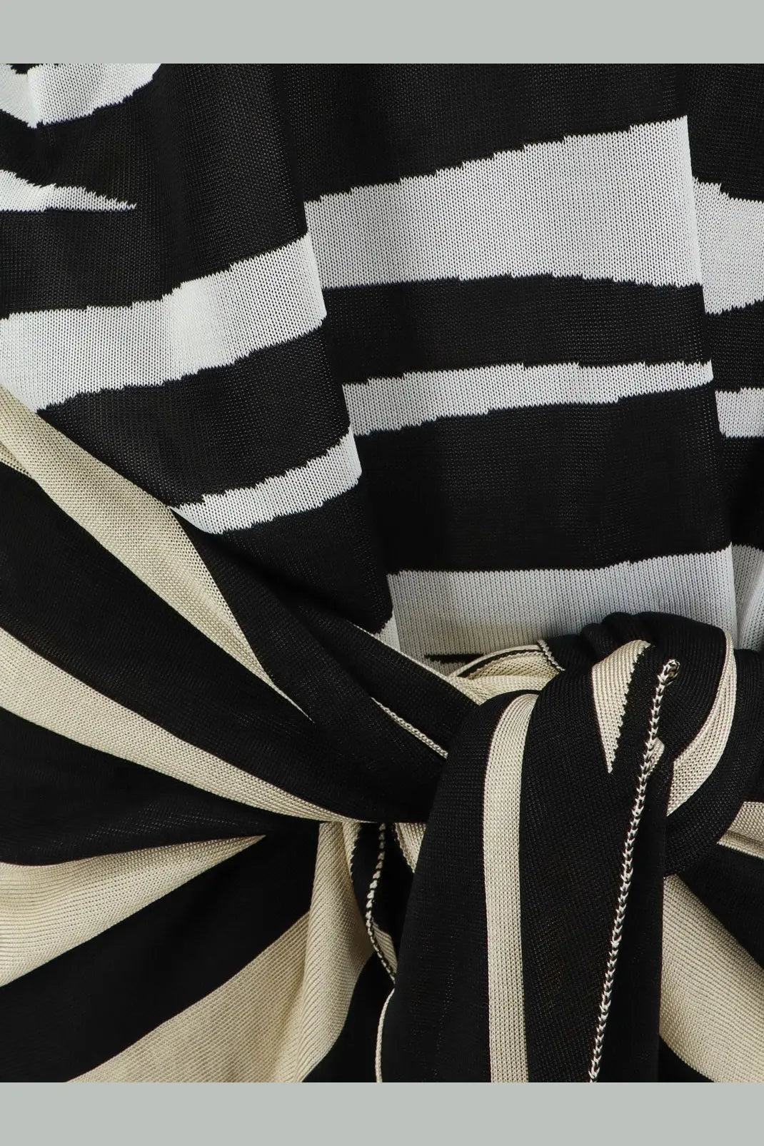The Attico women’s Il Primo Bagno black white mini dress featuring black and cream striped knit fabric with knotted detail