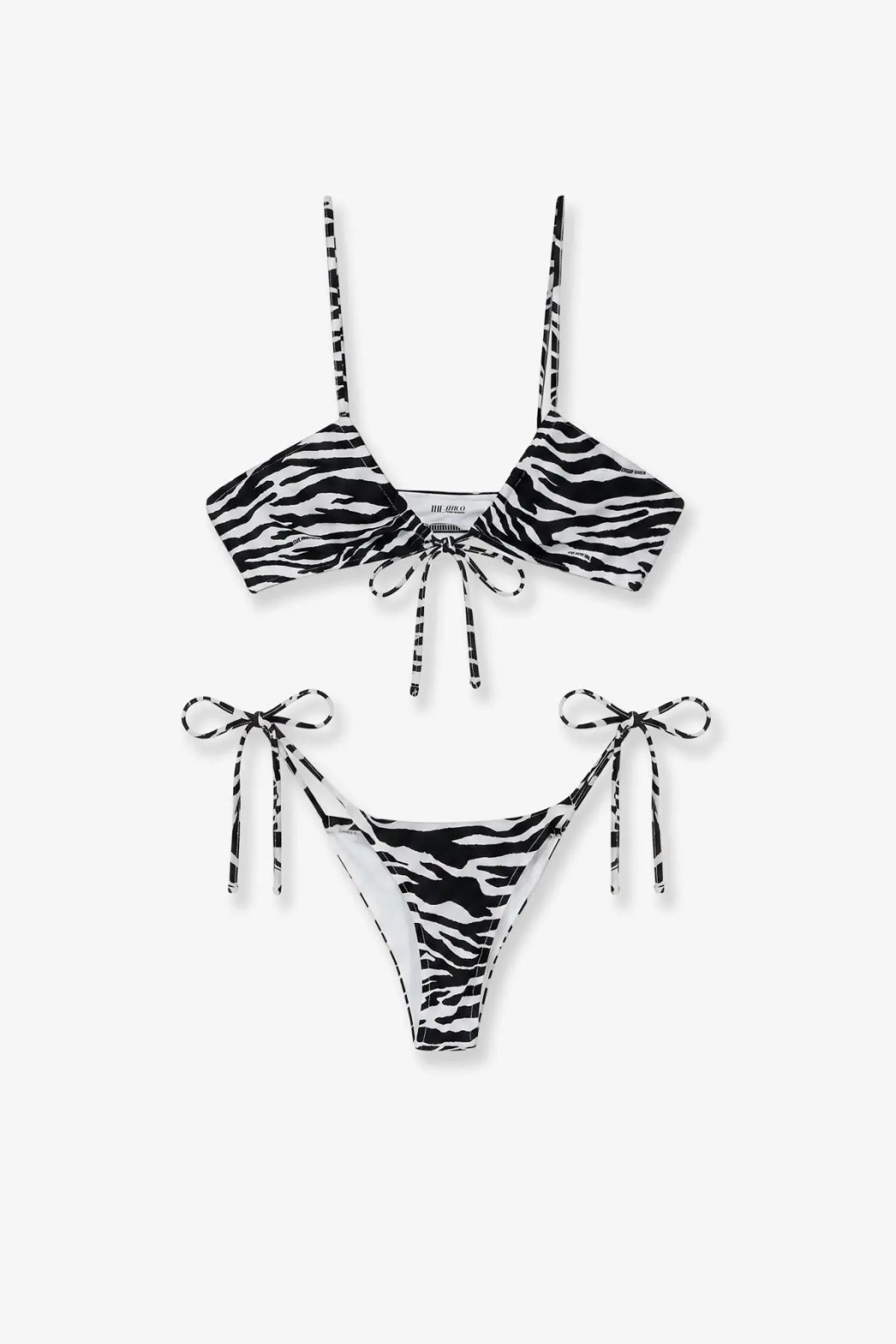 The attico women’s the attico il primo bagno lycra bikini black in black and white zebra print with adjustable tie-side strings