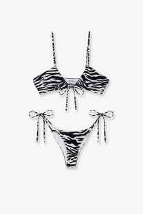 The attico women’s the attico il primo bagno lycra bikini black in black and white zebra print with adjustable tie-side strings