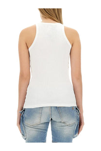 The Attico women’s white ribbed jersey tank top with a sleeveless design for casual wear