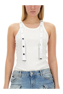 The attico women’s white ribbed jersey tank top with silver toned button straps perfect for casual wear