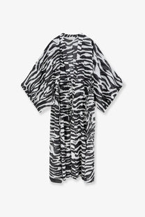 The Attico women’s kaftan cotton dress black with black and white zebra-print kimono-style robe with loose fit
