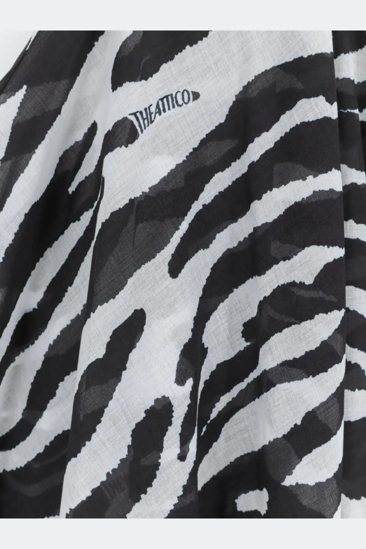 The attico women’s kaftan cotton dress black with black and white zebra-striped fabric and theatrico logo embroidery