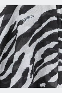 The attico women’s kaftan cotton dress black with black and white zebra-striped fabric and theatrico logo embroidery
