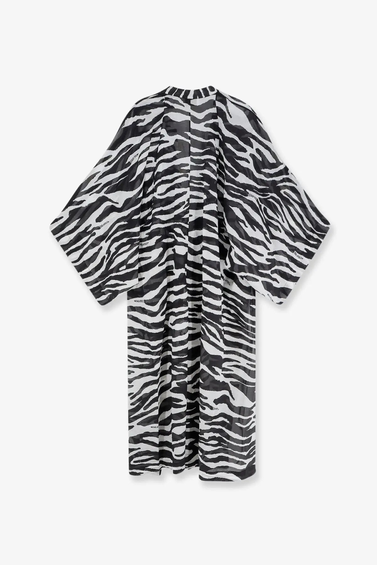 The attico women’s kaftan cotton dress black with black and white zebra-striped sheer fabric cape and wide sleeves
