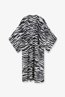 The attico women’s kaftan cotton dress black with black and white zebra-striped sheer fabric cape and wide sleeves