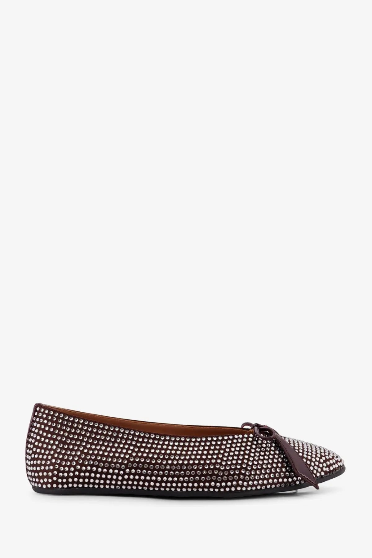 The Attico women’s Kali satin ballerinas brown flat shoe with silver studs and a small bow at the toe