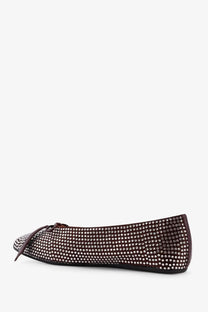 The Attico women’s Kali satin ballerinas brown feature a brown flat design with silver rhinestones and a delicate toe bow