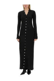 The Attico womens black ribbed knit long sleeve dress with front button closure and silver toned buttons