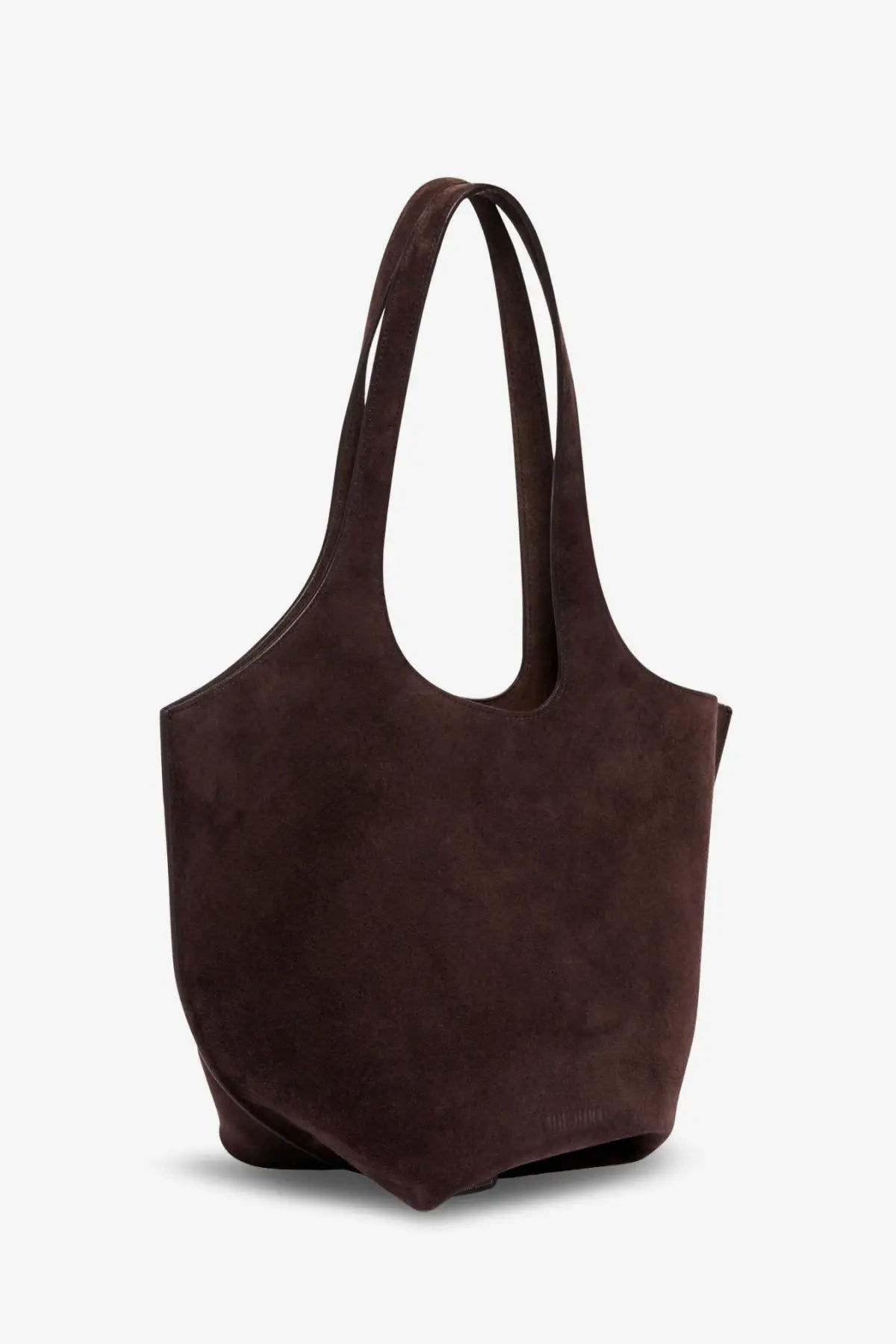 The Attico women’s la scoop dark brown suede tote bag with a minimalist design and dual handles
