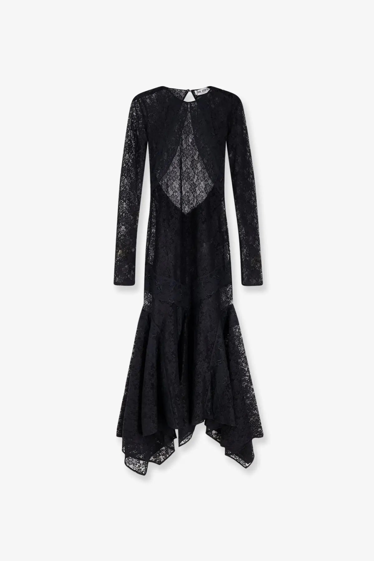 The Attico women’s lace dress black with long sleeves and an asymmetrical hemline in delicate lace fabric
