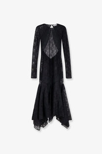 The Attico women’s lace dress black with long sleeves and an asymmetrical hemline in delicate lace fabric