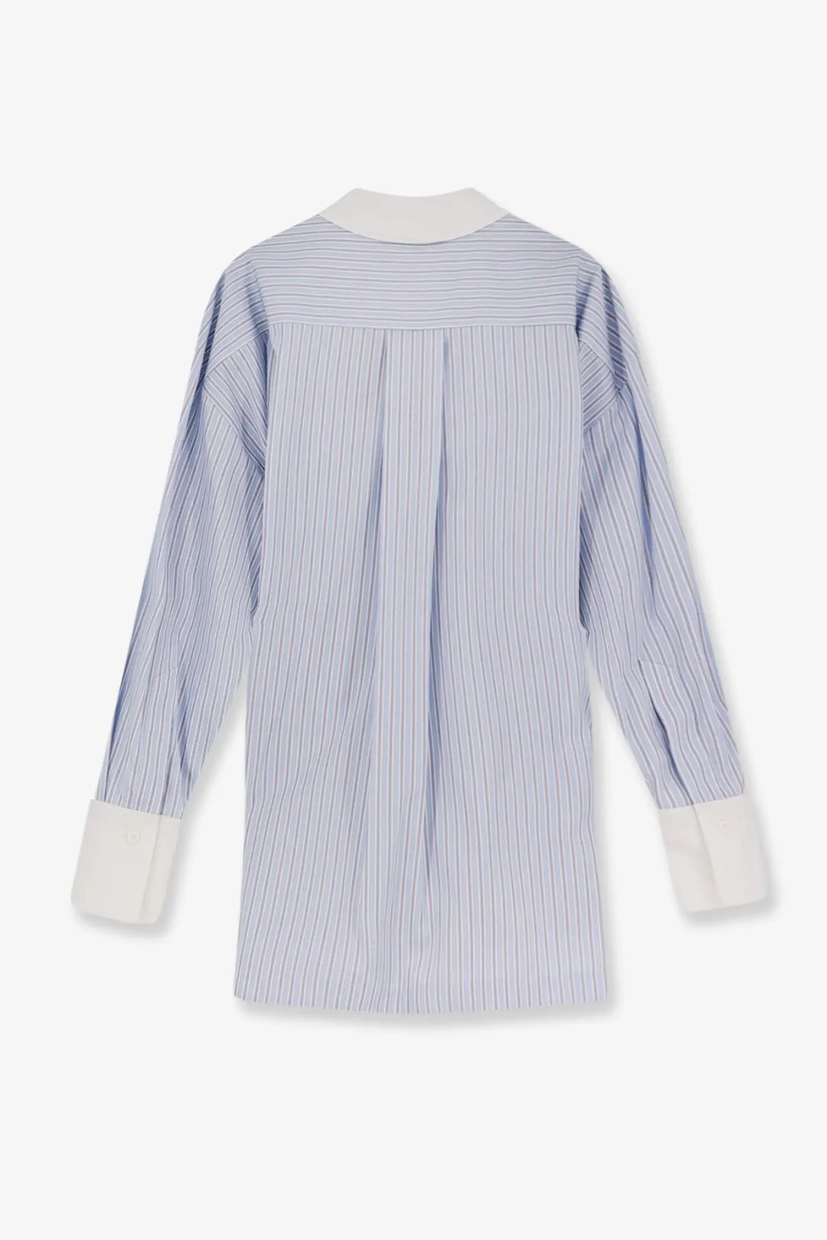 The Attico women’s oversize striped cotton shirt white with long sleeves blue and white stripes cream collar and cuffs