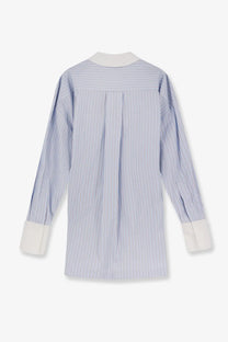The Attico women’s oversize striped cotton shirt white with long sleeves blue and white stripes cream collar and cuffs