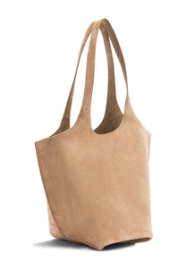 Tan suede tote bag with long slender handles from The Attico womens The Scoop Bag brown collection