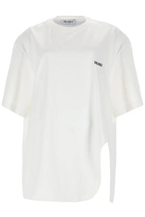 The Attico women’s white oversized t-shirt with a subtle asymmetrical side slit and minimalist black embroidery branding