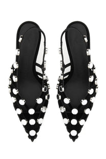 The Attico women’s slingback grid black flats with pointed toes and silver-toned circular studs on the sides