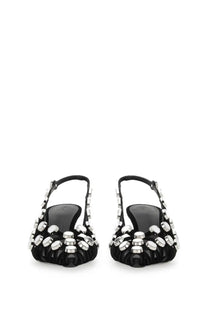The Attico women’s black satin slingback sandals with silver-toned circular metallic studs on strap and toe