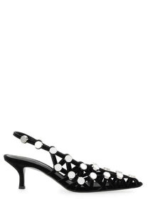 The Attico women’s slingback grid black in black suede with silver circular studs in a geometric pattern