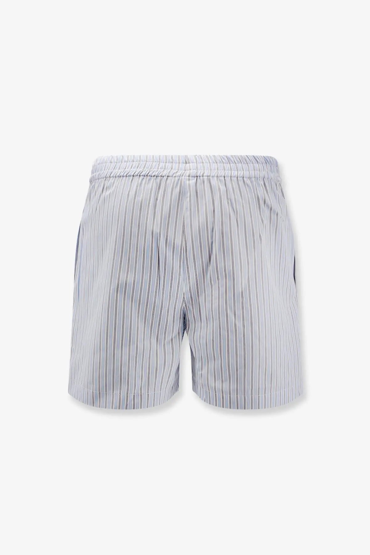 The attico women’s striped cotton shorts are light gray and white with an elastic waistband for comfort