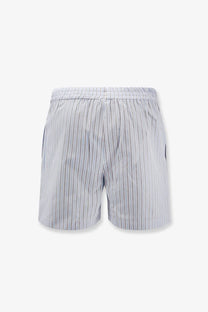 The attico women’s striped cotton shorts are light gray and white with an elastic waistband for comfort