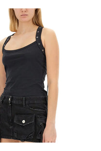 The attico women’s black denim mini skirt with multiple pockets and a buttoned front pocket