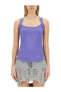 The attico women’s purple sleeveless tank top with adjustable straps silver eyelets and embroidered logo on lower left side