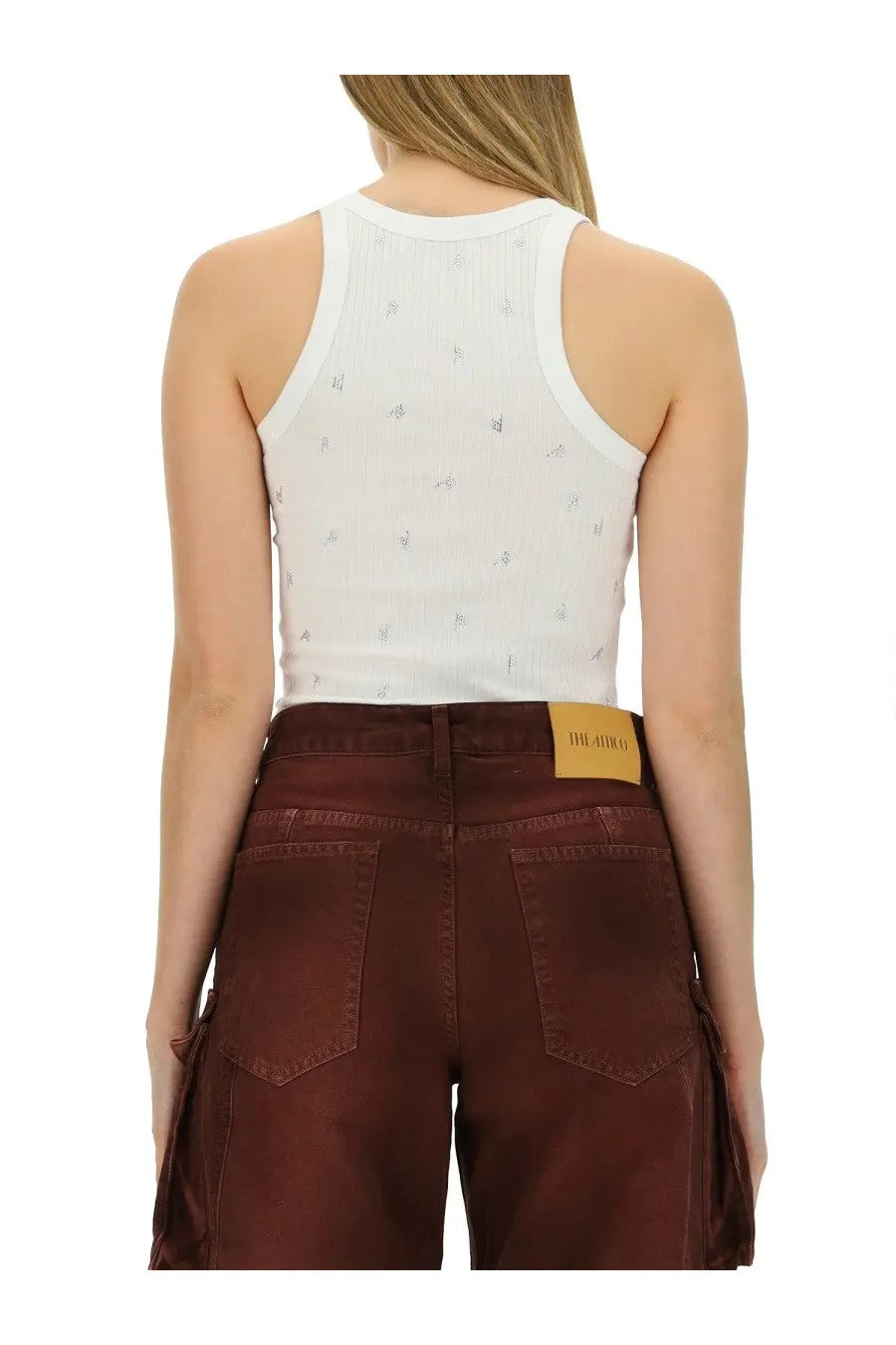 The attico women’s white tank top featuring subtle silver pinwheel patterns for stylish casual wear