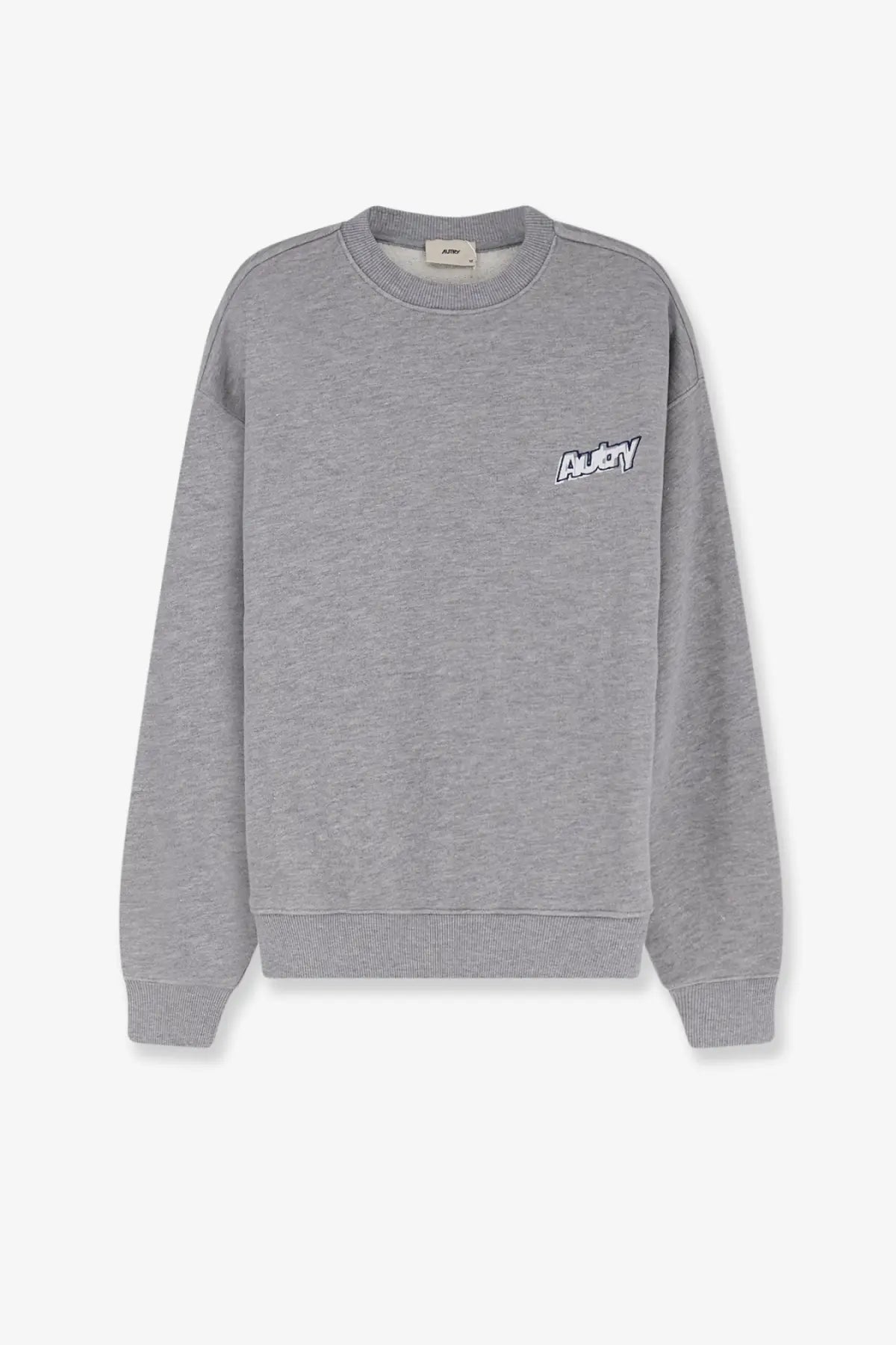 Autry men’s gray heathered cotton blend sweatshirt with small white embroidered logo on left chest