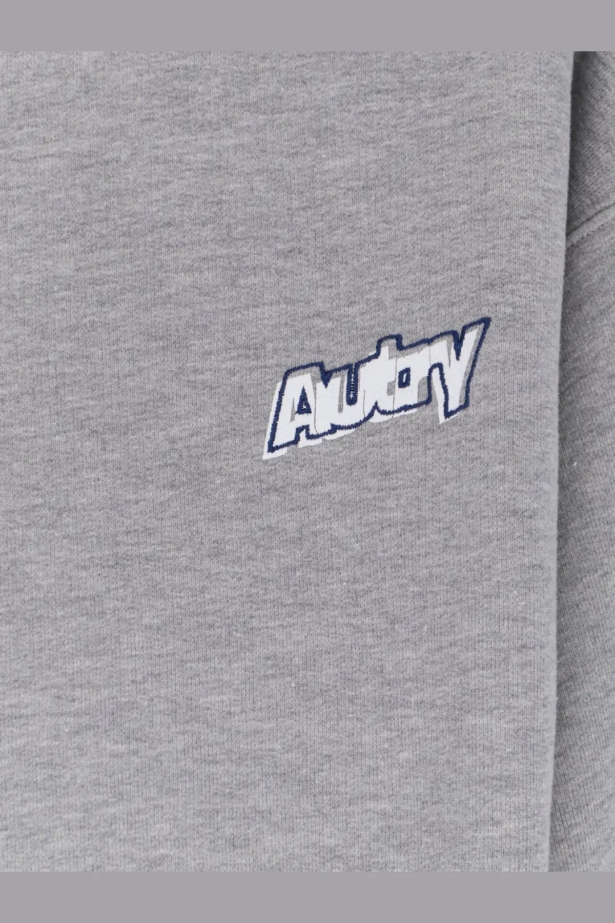 Gray heathered AUTRY men’s cotton blend sweatshirt with white and navy embroidered autoty logo in stylized lettering