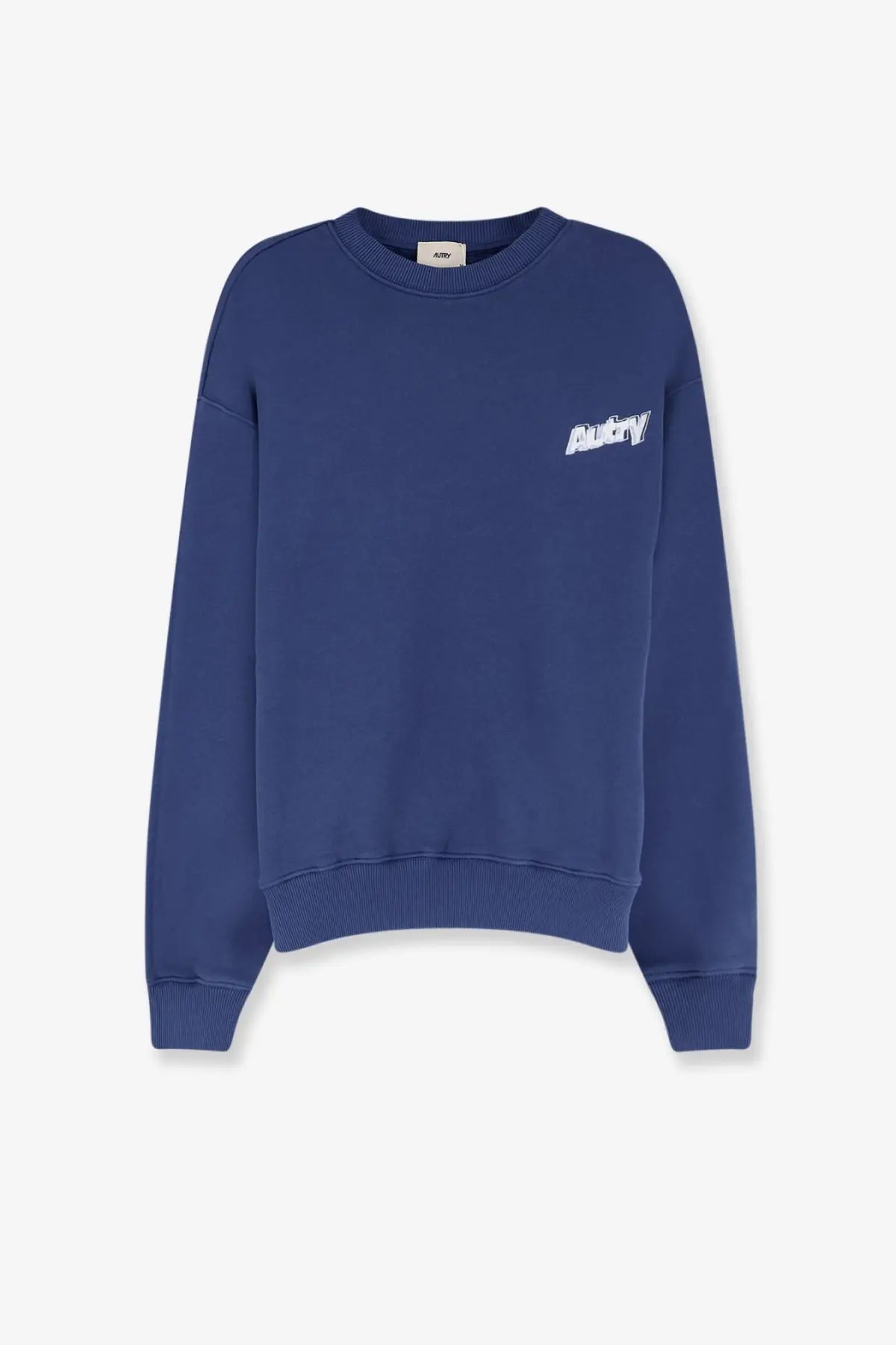 Navy blue cotton blend crewneck sweatshirt with white embroidered rubby logo on left chest autry men’s jersey drone