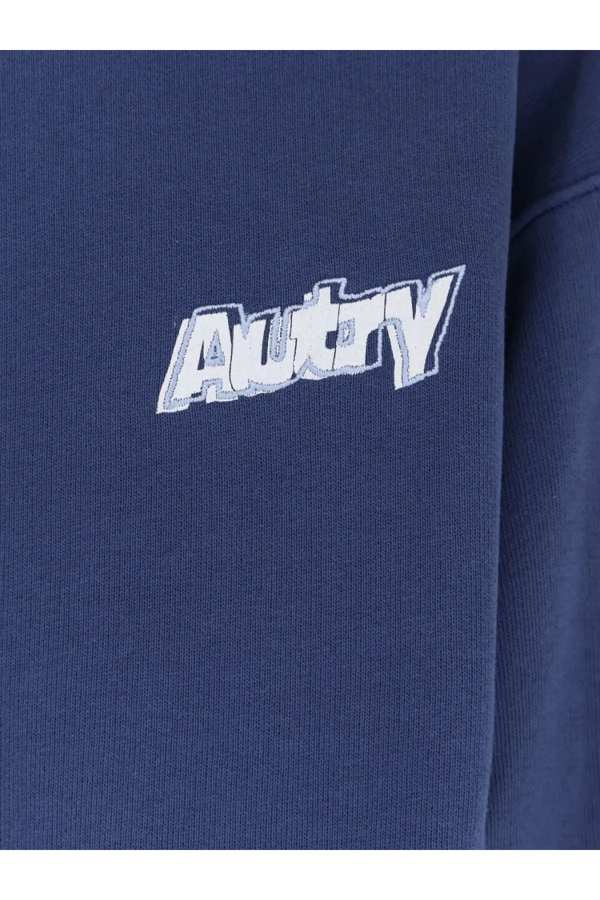 Navy blue AUTRY men’s cotton blend sweatshirt with white embroidered awt logo front for casual wear