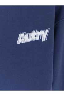 Navy blue AUTRY men’s cotton blend sweatshirt with white embroidered awt logo front for casual wear