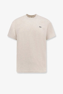 Autry men’s beige textured cotton t-shirt with small black autry logo embroidered on the left chest