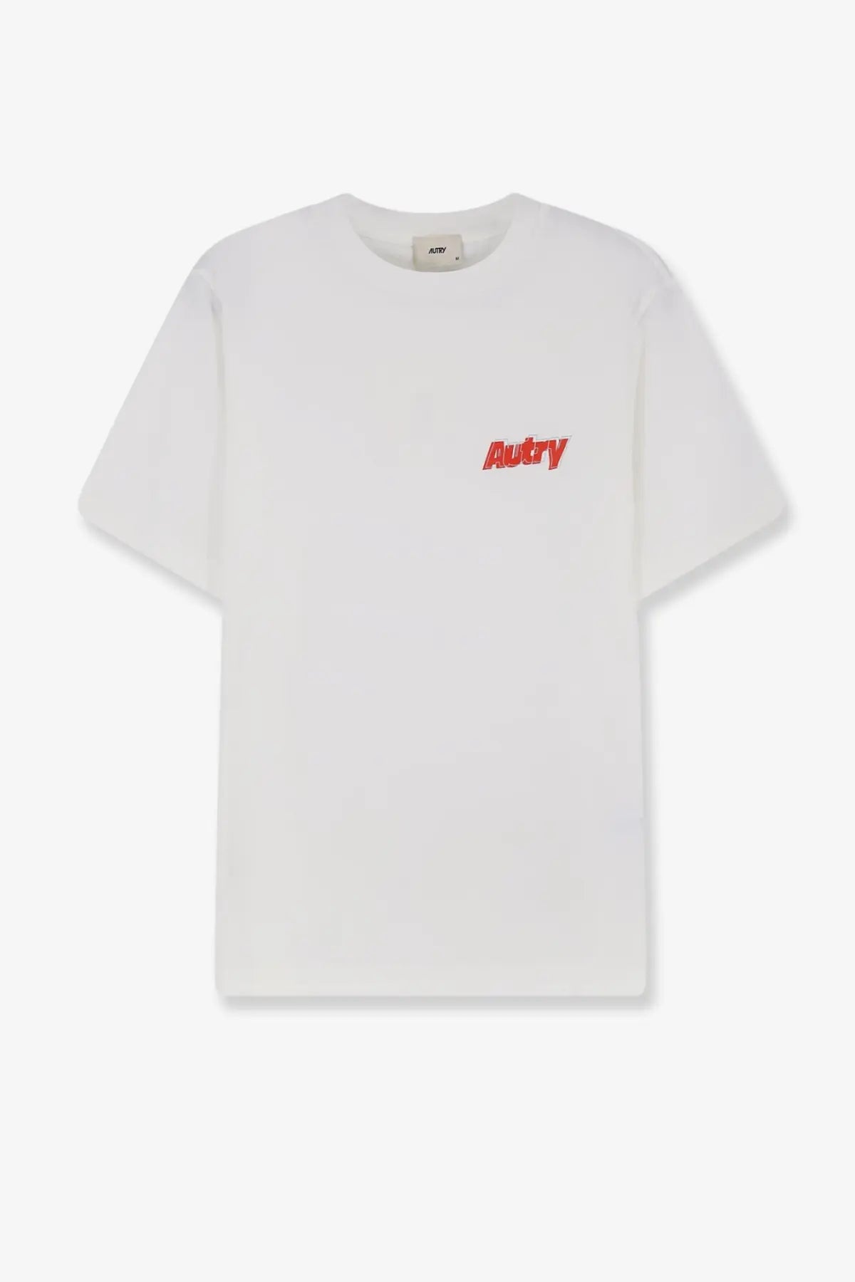 Autry men’s white cotton t-shirt with a small red autry logo embroidered on the left chest
