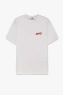 Autry men’s white cotton t-shirt with a small red autry logo embroidered on the left chest