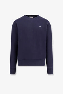 Navy blue autry men’s cotton crewneck sweatshirt with small white embroidered logo on left chest