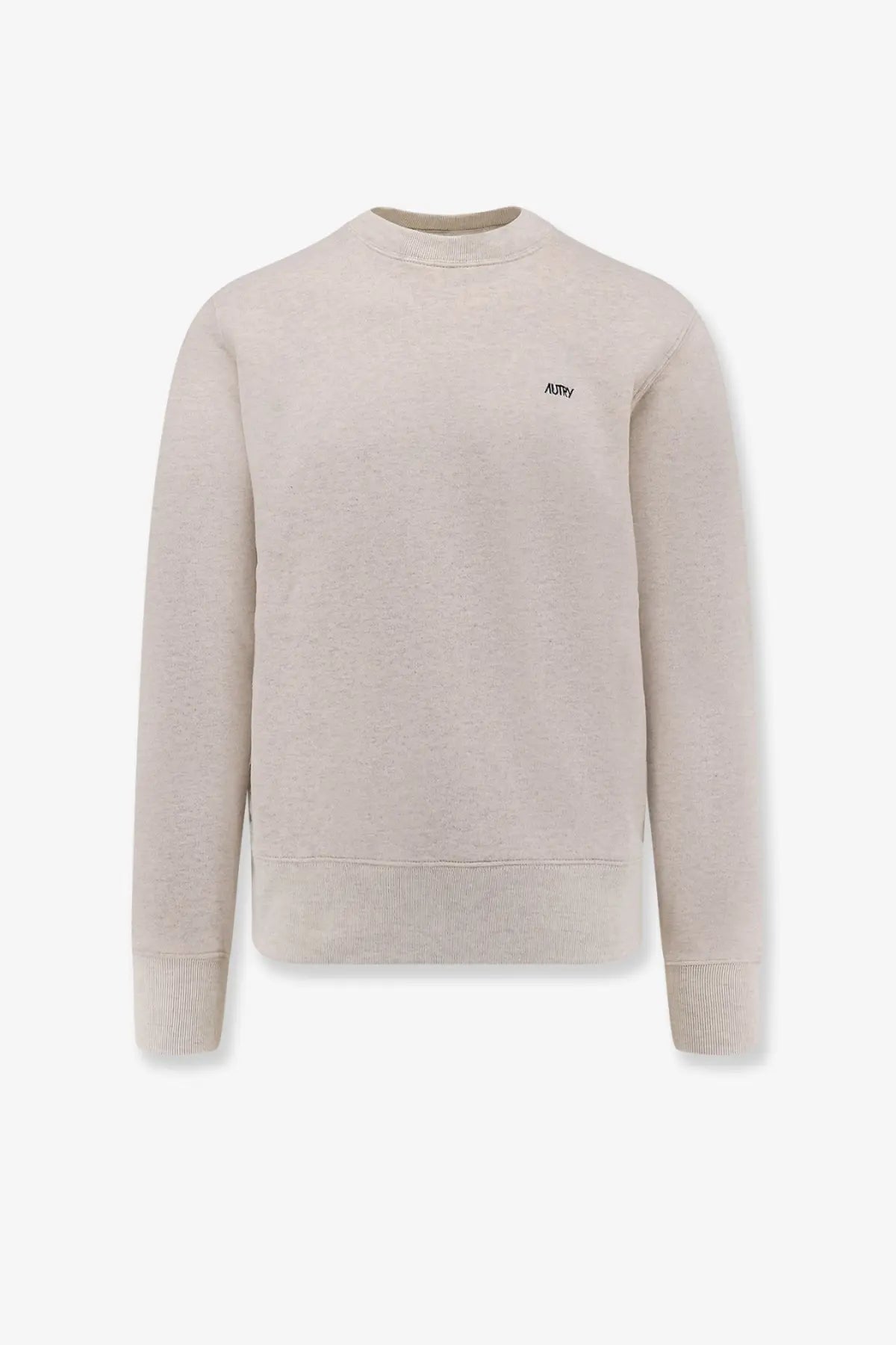 Beige autry men’s cotton crewneck sweatshirt with small black embroidered logo on left chest