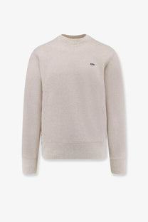 Beige autry men’s cotton crewneck sweatshirt with small black embroidered logo on left chest