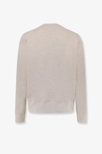 Beige knit sweater with ribbed cuffs and hem featured as autry men’s cotton sweatshirt grey product front view