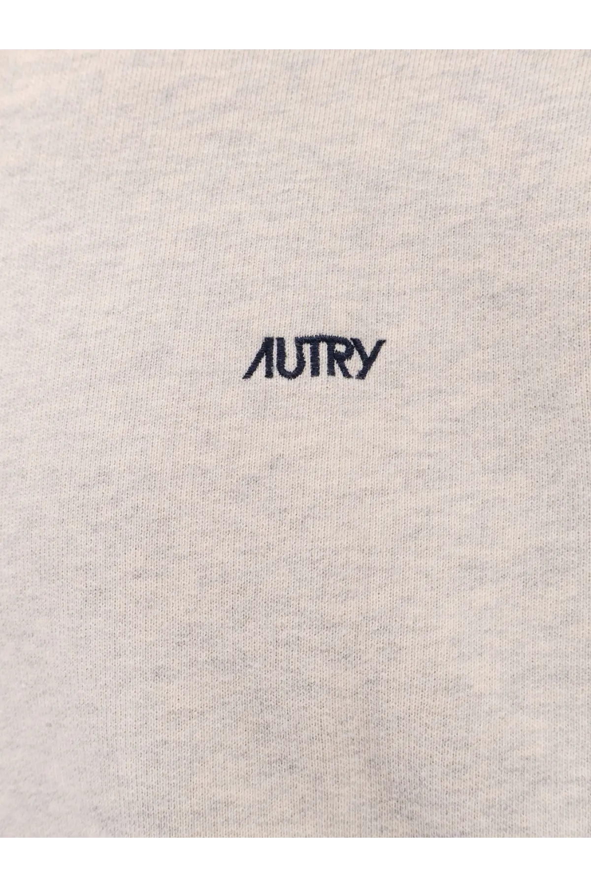 Autry men’s cotton sweatshirt grey with subtle black embroidered autry logo on soft heather gray cotton fabric